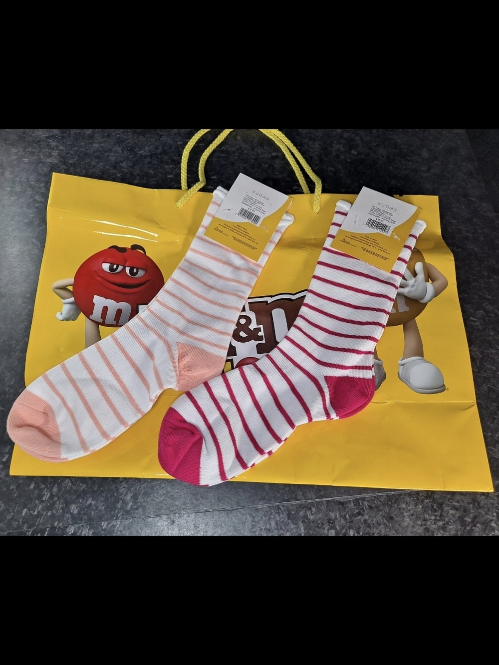 M&M'S Striped Crew Socks in Pink & Coral